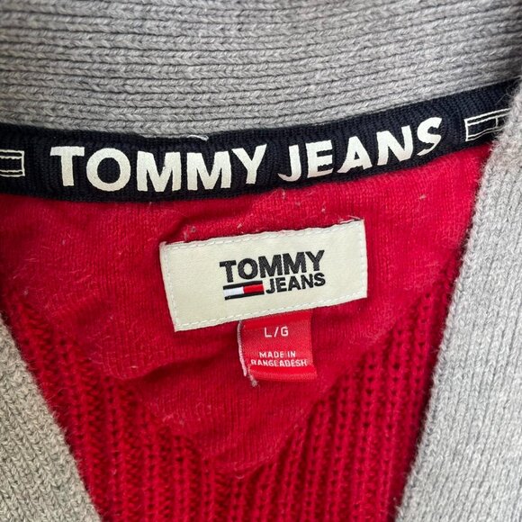 Tommy Hilfiger Colorblock Navy Red Gray Sweater Cardigan Size L Preppy Winter - Picture 4 of 7